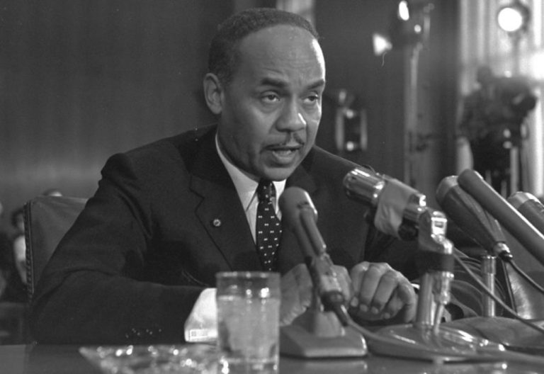Author Ralph Ellison is a witness at a Senate Subcommittee hearing in Washington during continuing hearings on the racial problems in big cities, August 30, 1966. (AP)